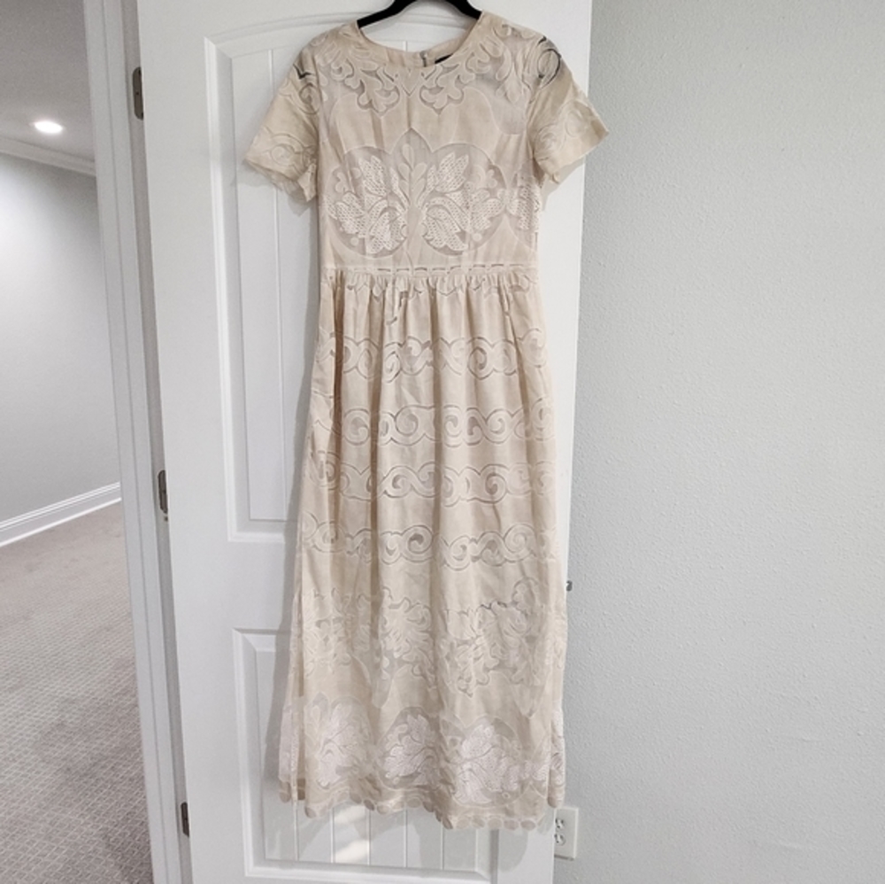 TOPSHOP Cream Lace Overlay Short Sleeve Maxi‎ Dress size 8